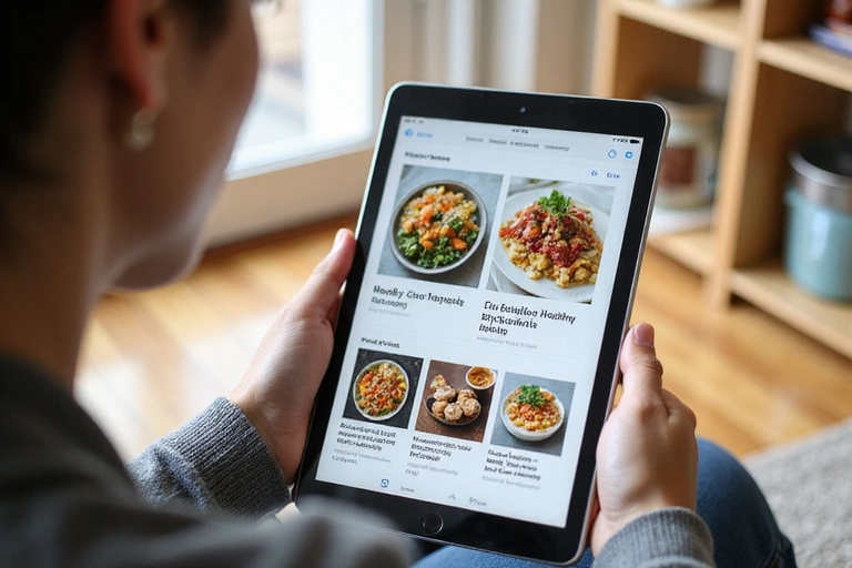 Persona usando una tablet para leer sobre nutrición